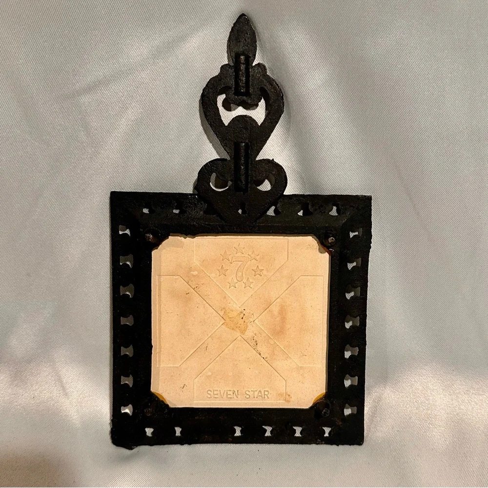 Mid-Century Orange Ceramic Owl Trivet Wall Art with Iron Frame